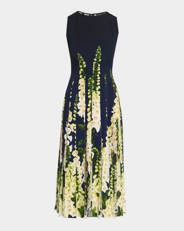 Sleeveless Degrade Foxglove Pleated Midi Dress